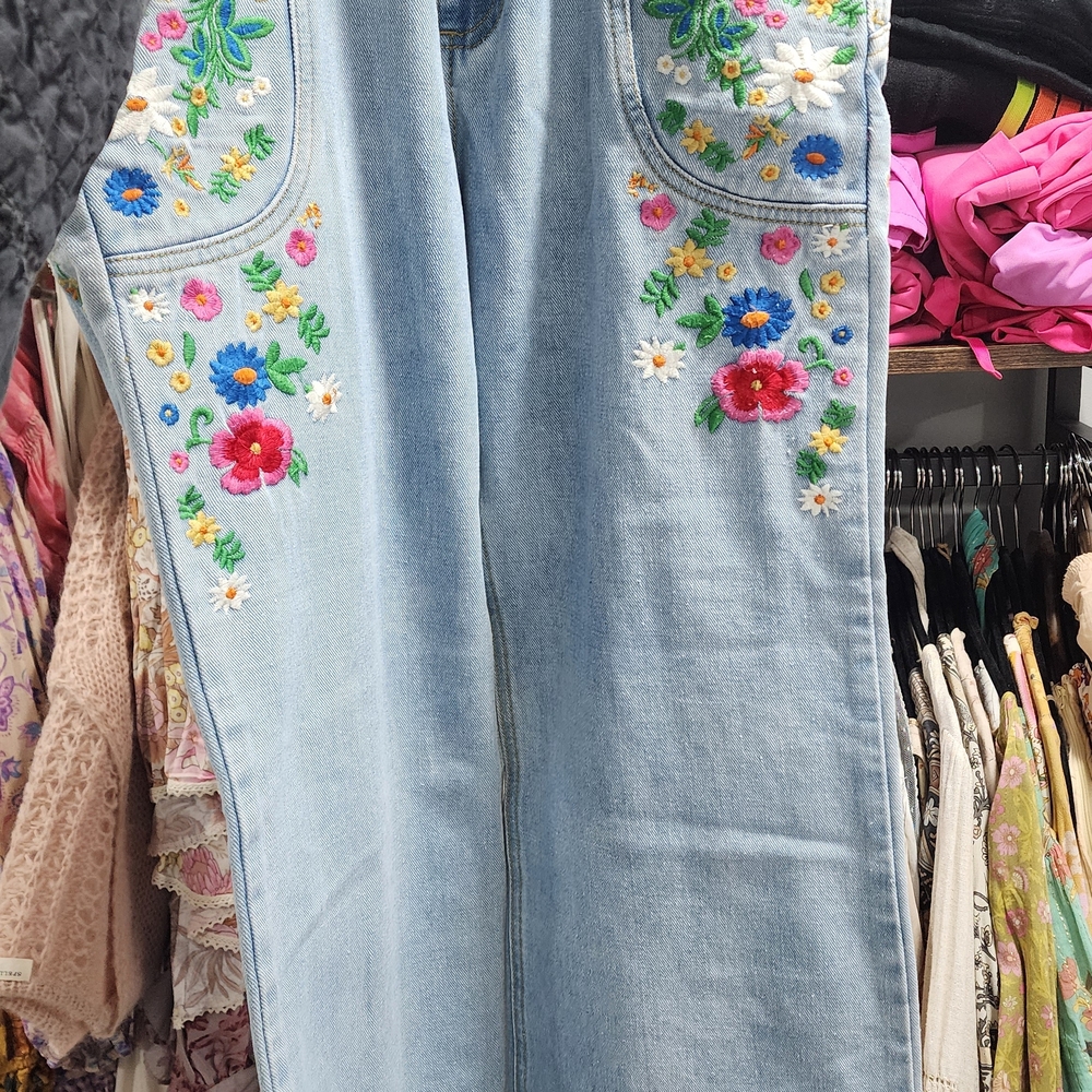 On Hold - Spell Light Blue Wanderlust Floral Embroidered Jeans - Picture 2 of 13